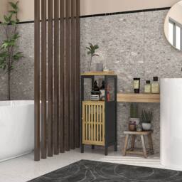 Wyld Haus Lettari Retro Bamboo Blend Bathroom Storage Cabinet Black & Natural - thumbnail 3