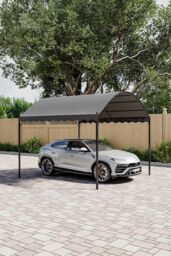 Living and Home 10x10ft Outdoor Garden Metal Arched Pergola with Shade in Dark Grey - thumbnail 5