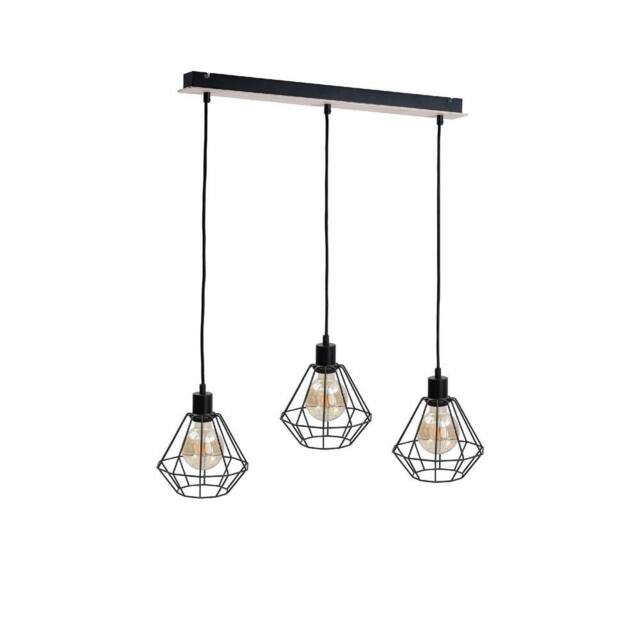 Netlighting Atwood Bar Pendant Ceiling Light Black Wood 63cm 3x E27
