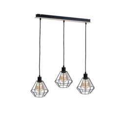 Netlighting Atwood Bar Pendant Ceiling Light Black Wood 63cm 3x E27