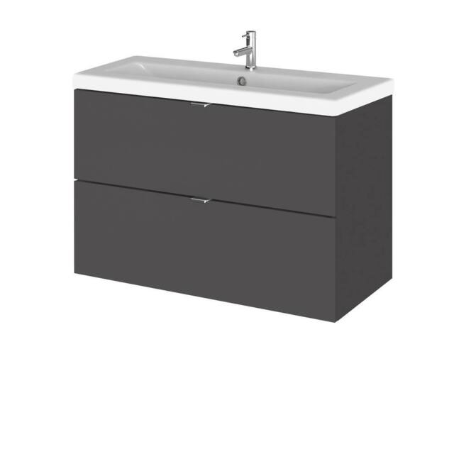 Balterley Alrewas 2 Drawer Wall Hung Vanity Basin Unit, Gloss Grey, 800mm in Grey - image 1