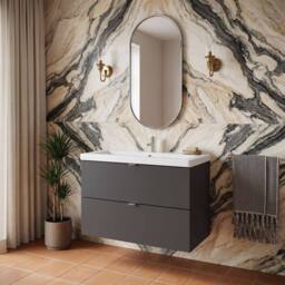 Balterley Alrewas 2 Drawer Wall Hung Vanity Basin Unit, Gloss Grey, 800mm in Grey - thumbnail 3