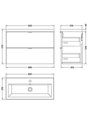 Balterley Alrewas 2 Drawer Wall Hung Vanity Basin Unit, Gloss Grey, 800mm in Grey - thumbnail 2