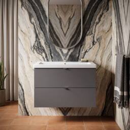 Balterley Alrewas 2 Drawer Wall Hung Vanity Basin Unit, Gloss Grey, 800mm in Grey - thumbnail 6
