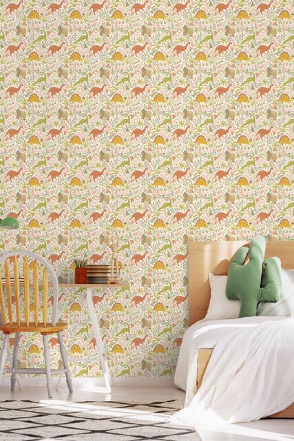 Hoopla Walls Jurassic Party 10m Matt Wallpaper in Orange - image 1