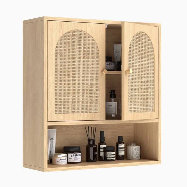 KORVIXA Oak Bamboo Bathroom Wall Cabinet in Brown - Size: W700mm x H750mm - image 1