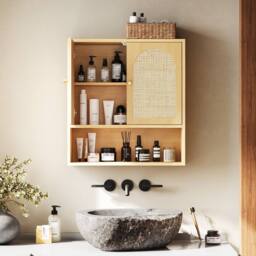 KORVIXA Oak Bamboo Bathroom Wall Cabinet in Brown - Size: W700mm x H750mm - thumbnail 4