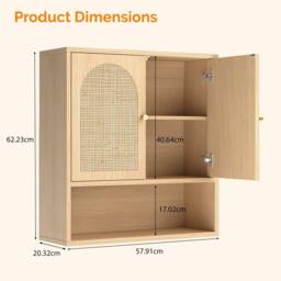 KORVIXA Oak Bamboo Bathroom Wall Cabinet in Brown - Size: W700mm x H750mm - thumbnail 2
