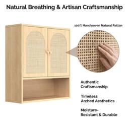 KORVIXA Oak Bamboo Bathroom Wall Cabinet in Brown - Size: W700mm x H750mm - thumbnail 3
