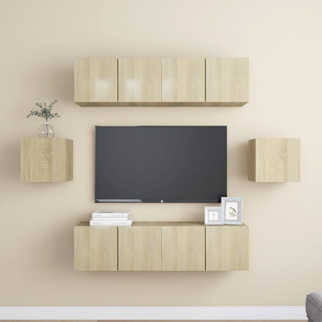 Berkfield Home 6 Piece TV Cabinet Set Sonoma Oak Engineered Wood in Brown - image 1