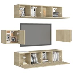 Berkfield Home 6 Piece TV Cabinet Set Sonoma Oak Engineered Wood in Brown - thumbnail 3