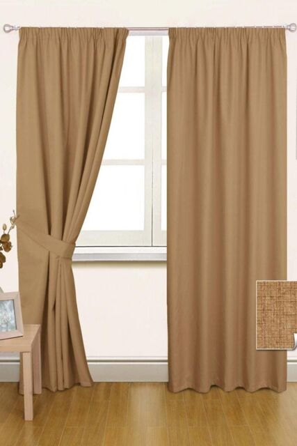 Homescapes Thermal Pencil Pleat Blackout Curtain Pair in Beige - Size: 167 cm width x 183 cm drop