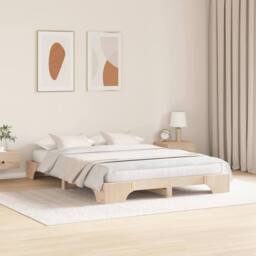 Berkfield Home Bed Frame Natural Solid Pine Wood 140 x 200 cm Durable in Beige - thumbnail 4