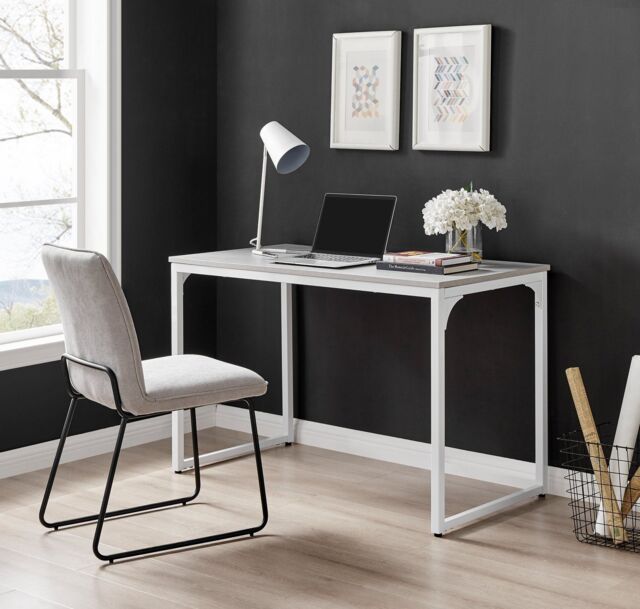 FurnitureboxUK Kendrick 120cm Melamine Coated Home Office Computer Desk with White Legs in Grey - image 1