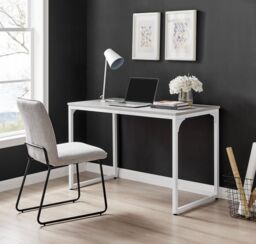 FurnitureboxUK Kendrick 120cm Melamine Coated Home Office Computer Desk with White Legs in Grey - thumbnail 1