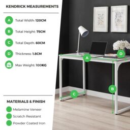 FurnitureboxUK Kendrick 120cm Melamine Coated Home Office Computer Desk with White Legs in Grey - thumbnail 3