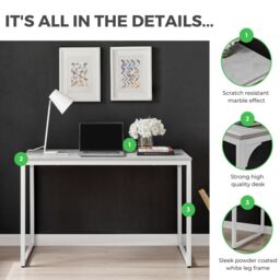 FurnitureboxUK Kendrick 120cm Melamine Coated Home Office Computer Desk with White Legs in Grey - thumbnail 2