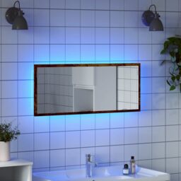 Berkfield Home LED Bathroom Mirror Smoked Oak 100x8.5x37 cm Engineered Wood in Brown - thumbnail 1