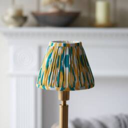 Netlighting Upton Rechargeable Yellow Table Lamp Jade Fabric Ikat Shade 16cm - thumbnail 3