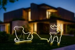 Shatchi Reindeer with Sleigh Neon Effect Rope Light Silhouette Double Side 90 Warm White LEDs in Yellow - thumbnail 2