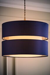 ValueLights Sophia Tier Large 35cm Drum Easy Fit Ceiling Light Lamp Shade & Bulb in Navy - Size: 14 inches