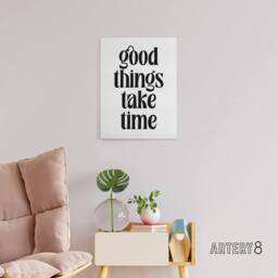 "Artery8 Good Things Take Time Black White Bright Simple Canvas Wall Art Print - Size: W12"" x H16""" - thumbnail 3