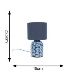 ValueLights Priyah Navy Ceramic Scallop Table Lamp with Fabric Shade in Blue - thumbnail 5