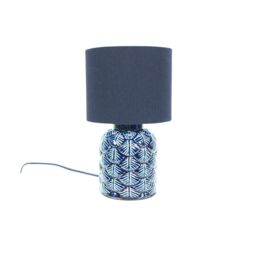 ValueLights Priyah Navy Ceramic Scallop Table Lamp with Fabric Shade in Blue - thumbnail 3