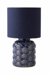 ValueLights Priyah Navy Ceramic Scallop Table Lamp with Fabric Shade in Blue - thumbnail 6