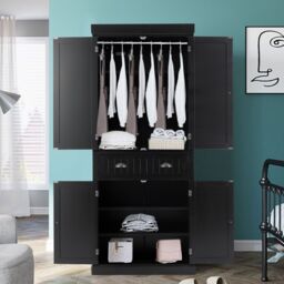 Costway Wood Tall Storage Cabinet 2 Doors Display Organizer Freestanding Pantry Cupboard in Black - thumbnail 5