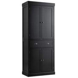Costway Wood Tall Storage Cabinet 2 Doors Display Organizer Freestanding Pantry Cupboard in Black