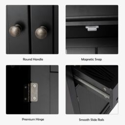 Costway Wood Tall Storage Cabinet 2 Doors Display Organizer Freestanding Pantry Cupboard in Black - thumbnail 6
