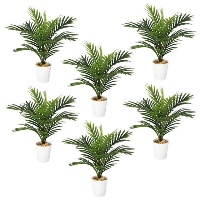 Leaf Artificial Mini Palm Tree 50cm Fully Potted Pack of 6 in Green - image 1