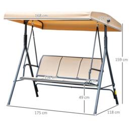 OUTSUNNY 3 Seater Garden Swing Patio Hammock w/ Canopy for Outdoor in Beige - thumbnail 3