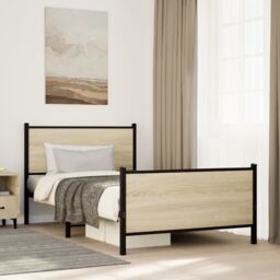 Berkfield Home Metal Bed Frame without Mattress Sonoma Oak 100x200 cm in Brown - thumbnail 1