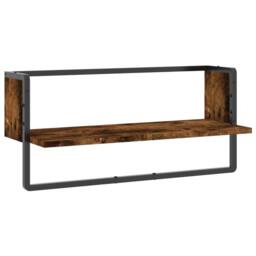 Berkfield Home Wall Shelf with Bar Smoked Oak 65x25x30 cm in Brown - Size: 65 x 25 x 30 cm - thumbnail 2
