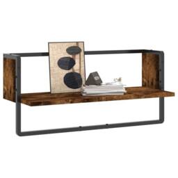 Berkfield Home Wall Shelf with Bar Smoked Oak 65x25x30 cm in Brown - Size: 65 x 25 x 30 cm - thumbnail 3