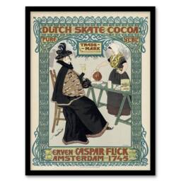 Artery8 Dutch Skate Cocoa Advert Vintage Framed Wall Art Print Georg van Caspel in Green - Size: A4 - thumbnail 1