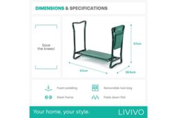 LIVIVO 2 in 1 Garden Kneeler & Seat Foldable Garden Bench with Handles Foam Pad & Tool Bag for Gardening in Bright Green - thumbnail 6