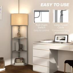 Kelvenix Corner Modern Floor Lamp with Shelves for Living Room in Grey - thumbnail 3