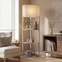 Kelvenix Corner Modern Floor Lamp with Shelves for Living Room in Grey - thumbnail 5