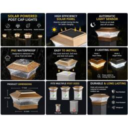 NESTLUNE Solar LED 4x4 Deck Post Cap Lights Outdoor Garden Fence in Gold - thumbnail 6