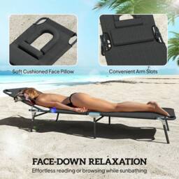 Kelvenix Folding Sun Lounger Reclining Chair in Black - Size: 0.6m2 - thumbnail 4