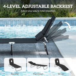 Kelvenix Folding Sun Lounger Reclining Chair in Black - Size: 0.6m2 - thumbnail 5