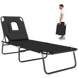 Kelvenix Folding Sun Lounger Reclining Chair in Black - Size: 0.6m2 - thumbnail 1