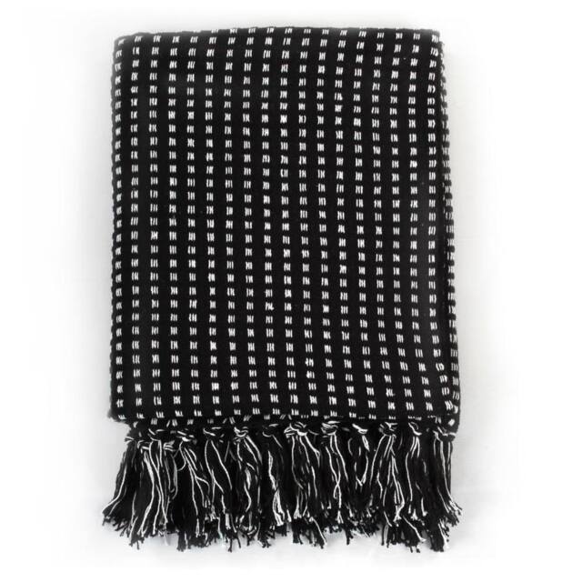 Berkfield Home Throw Cotton Squares 220x250 cm Black - image 1