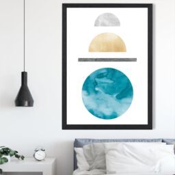 ARTZE Yellow & Aqua Circles Mid Century Geometric Framed Print SIZE: A4 with Black Frame - Size: A2 - thumbnail 2