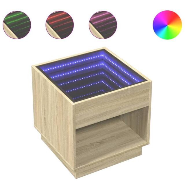 Berkfield Home Bedside Table with Infinity LED Sonoma Oak 50x50x50 cm in Brown - Size: 50 x 50 x 50 cm - image 1