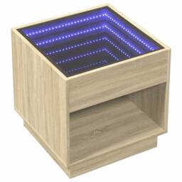Berkfield Home Bedside Table with Infinity LED Sonoma Oak 50x50x50 cm in Brown - Size: 50 x 50 x 50 cm - thumbnail 3