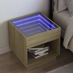 Berkfield Home Bedside Table with Infinity LED Sonoma Oak 50x50x50 cm in Brown - Size: 50 x 50 x 50 cm - thumbnail 2